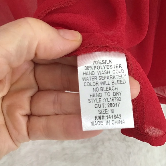 YA Los Angeles Rhinestone Silk Kimono Sheer Party Cocktail Red NWT Size M - Picture 7 of 7